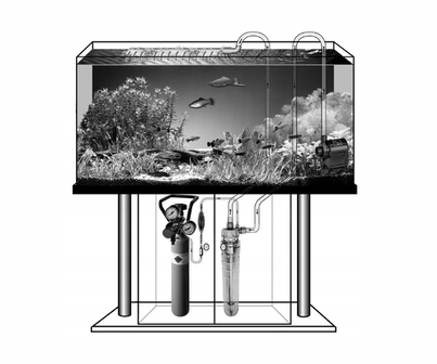 Схема подключения активного реактора CO2 от Sera вне аквариума с использованием внутренней помпы