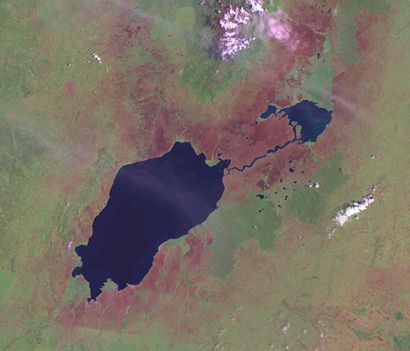 Озера Джордж и Эдвард на карте Африки (соединенные каналом Kazinga)