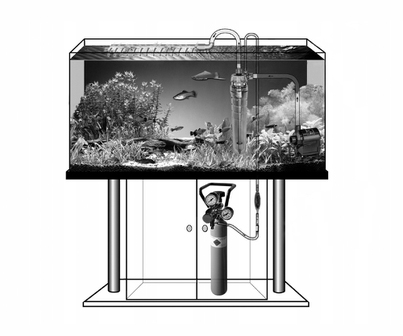 Схема подключения активного реактора CO2 от Sera внутри аквариума с использованием внутренней помпы