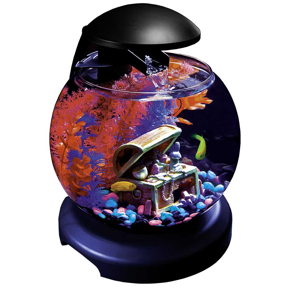 Яркий аквариум-шар с цветным грунтом